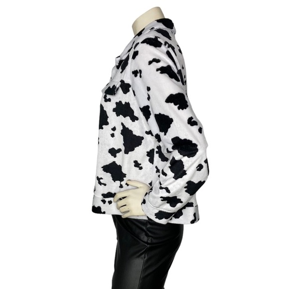 STEVEN ROSS Vintage Cow Print Faux Fur Button Down Shacket Jacket Blazer,L - Picture 12 of 16
